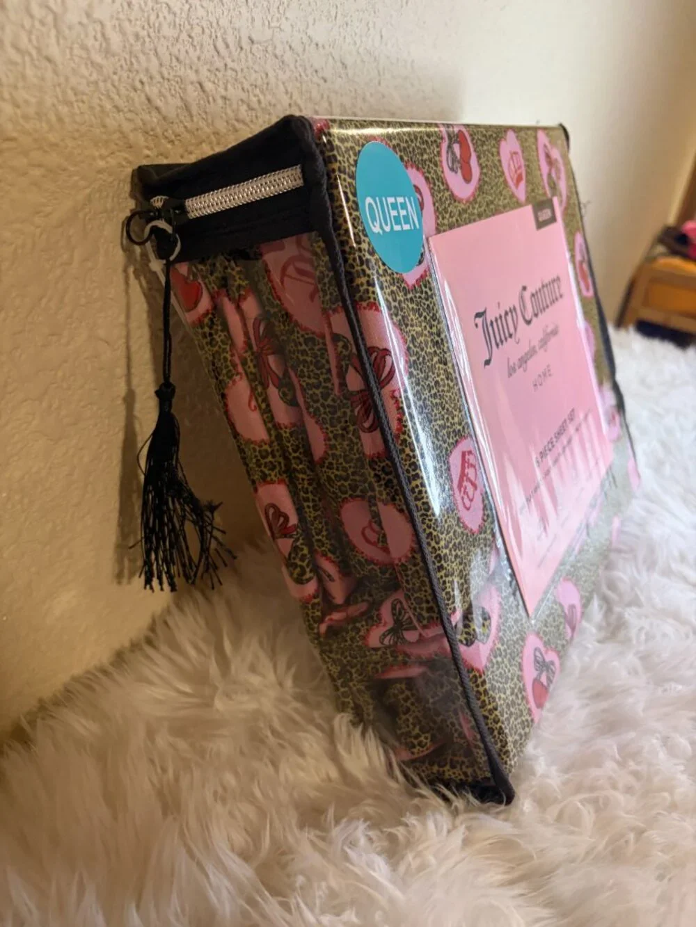 Juicy Couture Queen Hearts Leopard Queen Sheet Set 6 Pc Bedding NWT